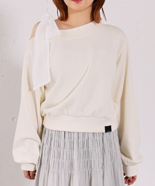 archives（アルシーヴ）の「シフォンリボンワンショルスウェット（スウェット・レディース・グレー/アイボリー/ネイビー・MEDIUM）」の12枚目の写真