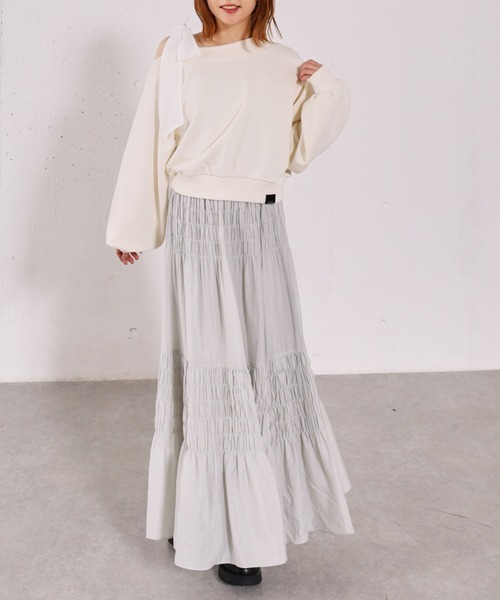 archives（アルシーヴ）の「シフォンリボンワンショルスウェット（スウェット・レディース・グレー/アイボリー/ネイビー・MEDIUM）」の16枚目の写真