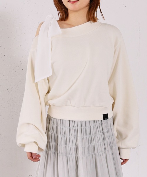 archives（アルシーヴ）の「シフォンリボンワンショルスウェット（スウェット・レディース・グレー/アイボリー/ネイビー・MEDIUM）」の13枚目の写真