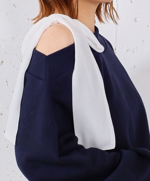 archives（アルシーヴ）の「シフォンリボンワンショルスウェット（スウェット・レディース・グレー/アイボリー/ネイビー・MEDIUM）」の22枚目の写真