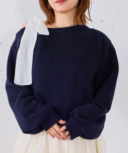 archives（アルシーヴ）の「シフォンリボンワンショルスウェット（スウェット・レディース・グレー/アイボリー/ネイビー・MEDIUM）」の20枚目の写真