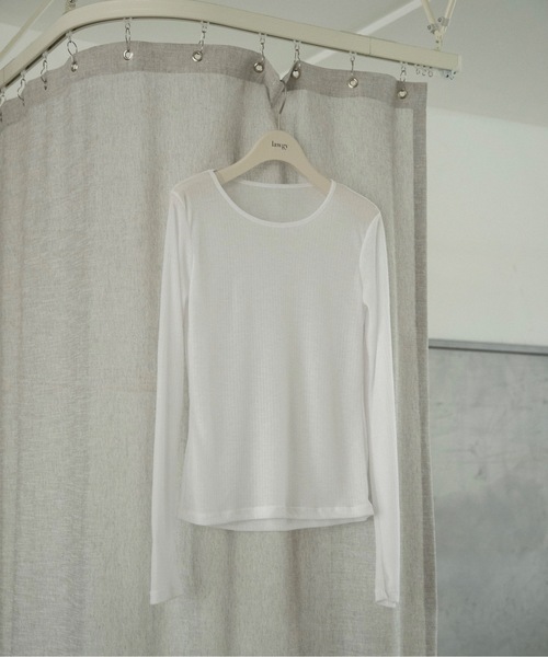 lawgy（ラウジー）の「rib sheer round neck tops / リブシアーラウンドネックトップス（Tシャツ/カットソー・レディース・ブラック/グレー/ホワイト/ライトカーキ・FREE）」の6枚目の写真