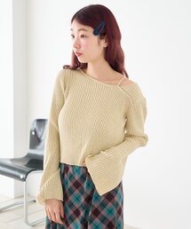 Kastane（カスタネ）の「【ボーダー&無地】フレアスリーブリブニット（ニット/セーター）」