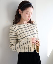 Kastane（カスタネ）の「【ボーダー&無地】フレアスリーブリブニット（ニット/セーター）」