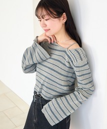 Kastane（カスタネ）の「【ボーダー&無地】フレアスリーブリブニット（ニット/セーター）」
