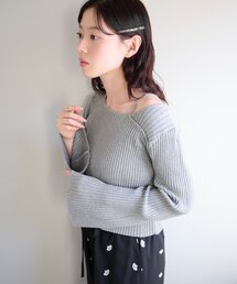 Kastane（カスタネ）の「【ボーダー&無地】フレアスリーブリブニット（ニット/セーター）」