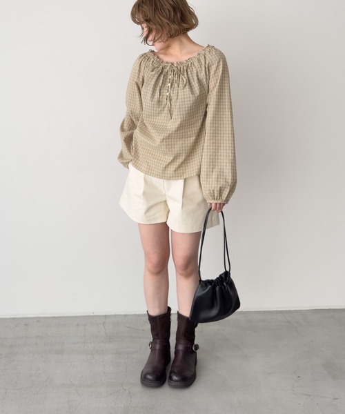 CANAL JEAN(キャナルジーン)の「El mar チェックオフショルブラウス(シャツ/ブラウス・レディース・ベージュ/ブラウン・ONE SIZE)」の5枚目の写真