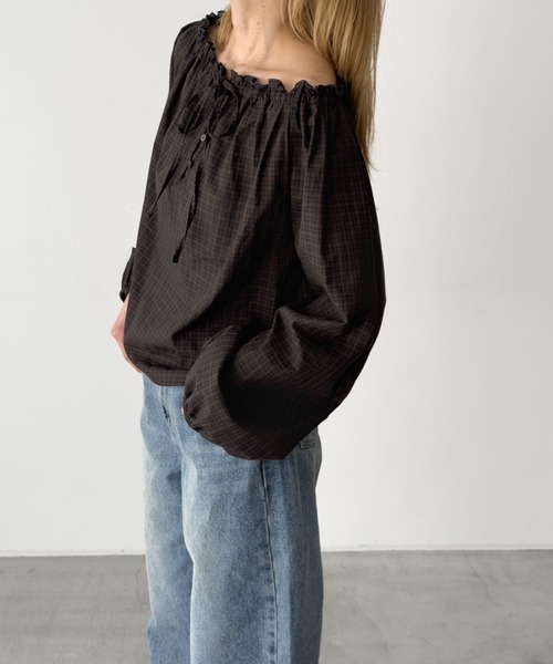 CANAL JEAN(キャナルジーン)の「El mar チェックオフショルブラウス(シャツ/ブラウス・レディース・ベージュ/ブラウン・ONE SIZE)」の6枚目の写真