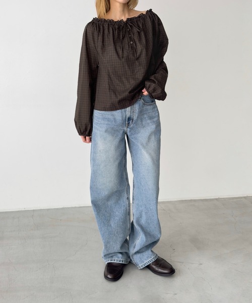 CANAL JEAN(キャナルジーン)の「El mar チェックオフショルブラウス(シャツ/ブラウス・レディース・ベージュ/ブラウン・ONE SIZE)」の8枚目の写真