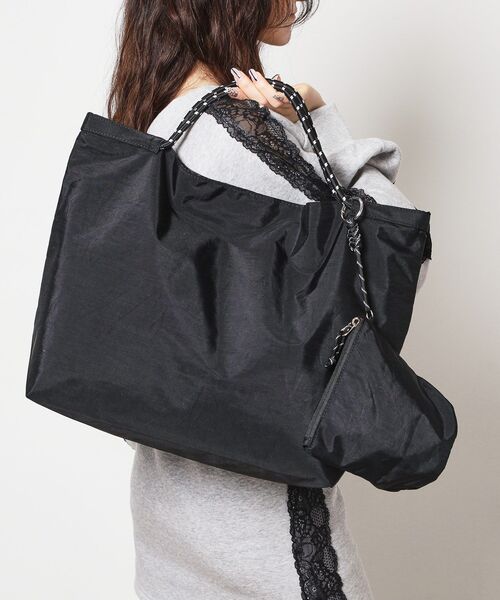 ESPERANZA（エスペランサ）の「ウォッシャーナイロンパッカブルトート（トートバッグ・レディース・チェック/ブラック/アイボリー/ピンク・FREE）」の2枚目の写真