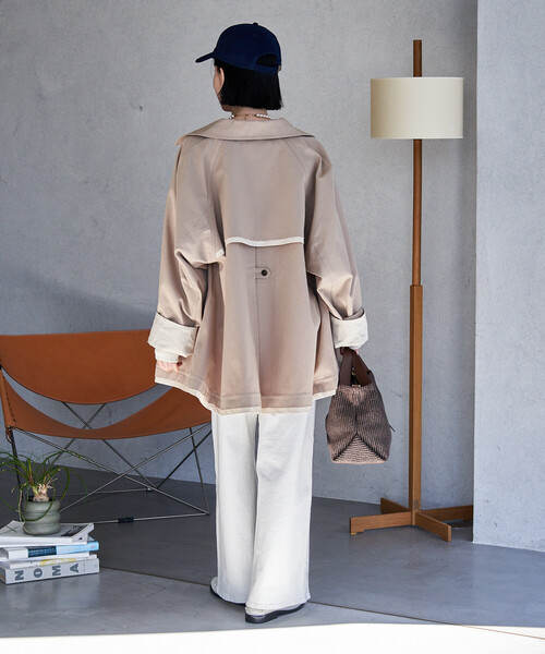 FREAK'S STORE（フリークスストア）の「配色 ショート トレンチコート/ミニ フレアコート/ハイネックショートコート/スプリングコート（トレンチコート・レディース・ネイビー/ベージュ/オフホワイト・ﾌﾘ-）」の15枚目の写真