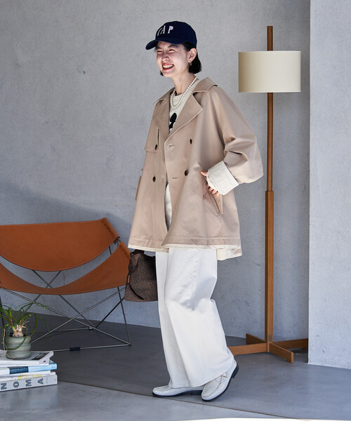 FREAK'S STORE（フリークスストア）の「配色 ショート トレンチコート/ミニ フレアコート/ハイネックショートコート/スプリングコート（トレンチコート・レディース・ネイビー/ベージュ/オフホワイト・ﾌﾘ-）」の17枚目の写真