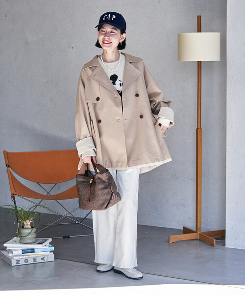 FREAK'S STORE（フリークスストア）の「配色 ショート トレンチコート/ミニ フレアコート/ハイネックショートコート/スプリングコート（トレンチコート・レディース・ネイビー/ベージュ/オフホワイト・ﾌﾘ-）」の19枚目の写真