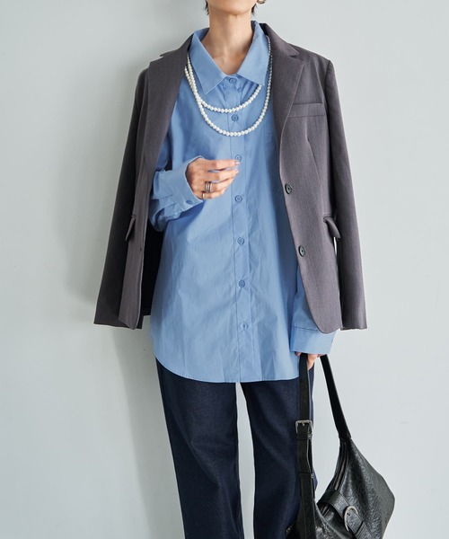 STYLE DELI(スタイルデリ)の「ハリ感ゆったりBASICシャツ(シャツ/ブラウス・レディース・ホワイト/ライトブルー・FREE)」の9枚目の写真