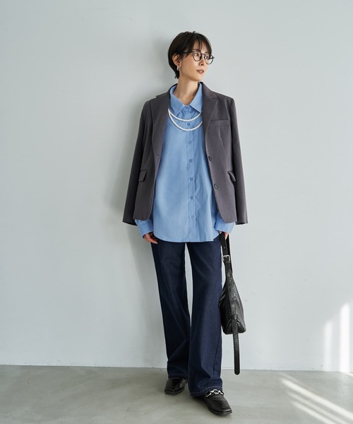 STYLE DELI(スタイルデリ)の「ハリ感ゆったりBASICシャツ(シャツ/ブラウス・レディース・ホワイト/ライトブルー・FREE)」の10枚目の写真