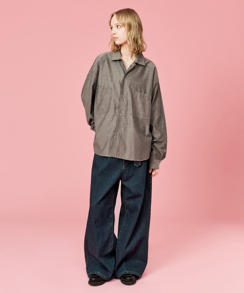 WETTEMPT(ウィテンプト)の「OPEN COLLAR CHAMBRAY SHIRT / オープンカラーシャンブレーシャツ(シャツ/ブラウス・メンズ・グレー/ブルー・SMALL/MEDIUM/LARGE)」の4枚目の写真