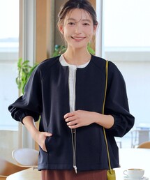 メッシュジャガードノーカラーブルゾン（ブルゾン）｜Tiaclasse