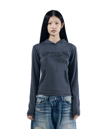 Linear Pattern Hooded Long Sleeve (Gray)