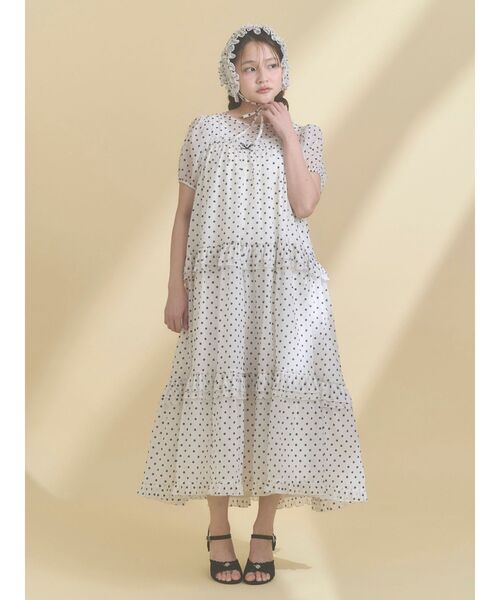 merry jenny（メリージェニー）の「petit flowerフロッキーパフワンピース（ワンピース・レディース・オフホワイト/ブラック・FREE）」の6枚目の写真