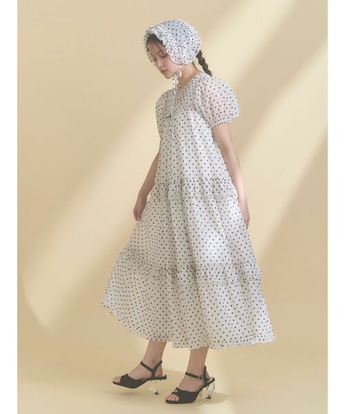 merry jenny（メリージェニー）の「petit flowerフロッキーパフワンピース（ワンピース・レディース・オフホワイト/ブラック・FREE）」の7枚目の写真