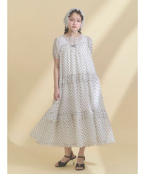 merry jenny（メリージェニー）の「petit flowerフロッキーパフワンピース（ワンピース・レディース・オフホワイト/ブラック・FREE）」の8枚目の写真