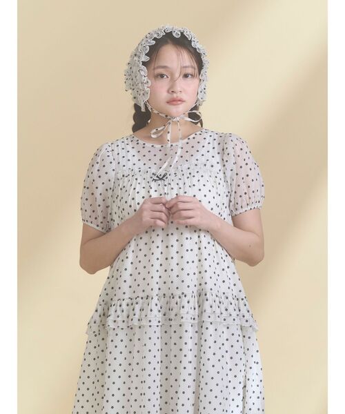 merry jenny（メリージェニー）の「petit flowerフロッキーパフワンピース（ワンピース・レディース・オフホワイト/ブラック・FREE）」の9枚目の写真