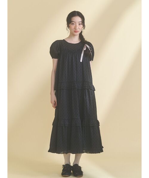 merry jenny（メリージェニー）の「petit flowerフロッキーパフワンピース（ワンピース・レディース・オフホワイト/ブラック・FREE）」の11枚目の写真