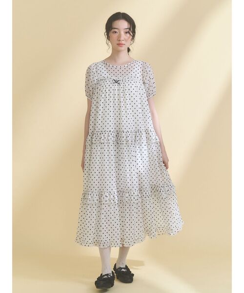 merry jenny（メリージェニー）の「petit flowerフロッキーパフワンピース（ワンピース・レディース・オフホワイト/ブラック・FREE）」の16枚目の写真