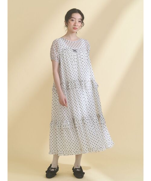 merry jenny（メリージェニー）の「petit flowerフロッキーパフワンピース（ワンピース・レディース・オフホワイト/ブラック・FREE）」の18枚目の写真