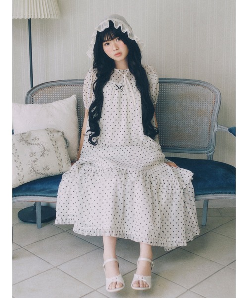 merry jenny petit flowerフロッキーパフワンピース セット セール】petit flowerフロッキーパフワンピース（ワンピース）｜merry