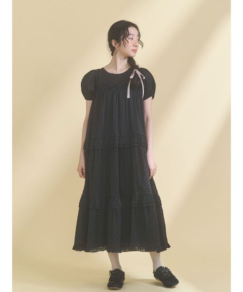 merry jenny petit flowerフロッキーパフワンピース セール】petit flowerフロッキーパフワンピース（ワンピース）｜merry