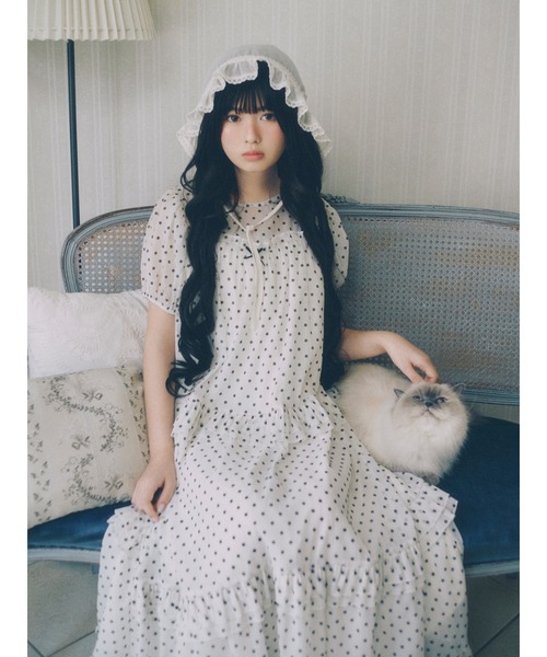 merry jenny(メリージェニー)の「petit flowerフロッキーパフワンピース(ワンピース・レディース・オフホワイト/ブラック・FREE)」の3枚目の写真