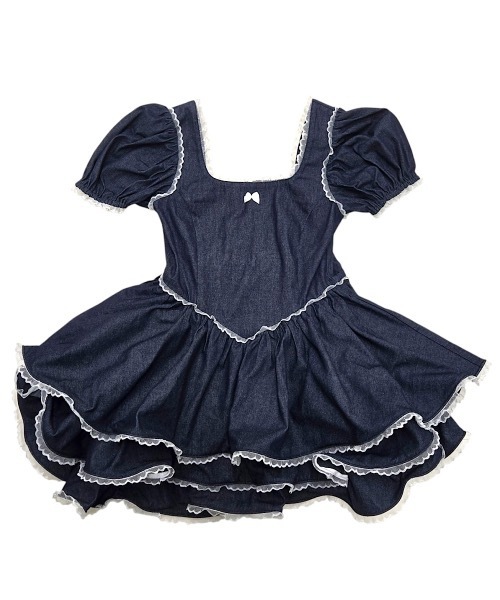 lilLilly（リルリリー）の「デニムフリルワンピース（ワンピース・レディース・ブラック/レッド/インディゴブルー・FREE）」の6枚目の写真