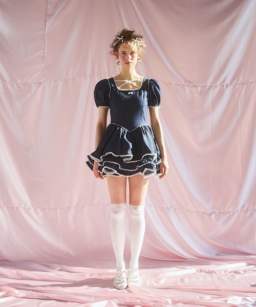 lilLilly（リルリリー）の「デニムフリルワンピース（ワンピース・レディース・ブラック/レッド/インディゴブルー・FREE）」の13枚目の写真