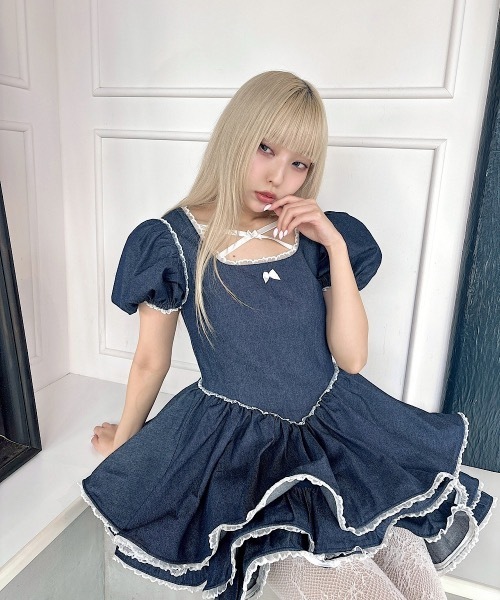 lilLilly（リルリリー）の「デニムフリルワンピース（ワンピース・レディース・ブラック/レッド/インディゴブルー・FREE）」の16枚目の写真