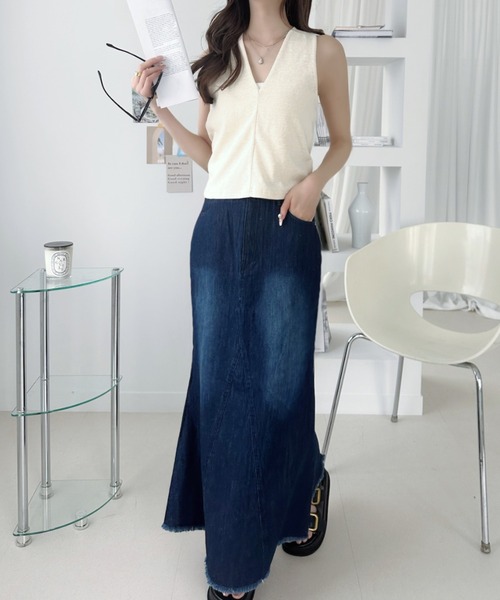 Ada.（エイダ）の「Vネック ベストレイヤード ドッキング 半袖 トップス（Tシャツ/カットソー・レディース・アイボリー/ブラック/チャコール・FREE）」の19枚目の写真