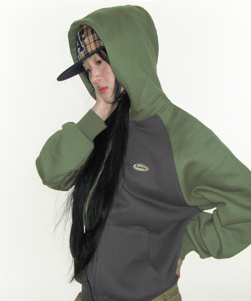 CIRCLE LOGO RAGLAN HOODIE ZIP‑UP хаки