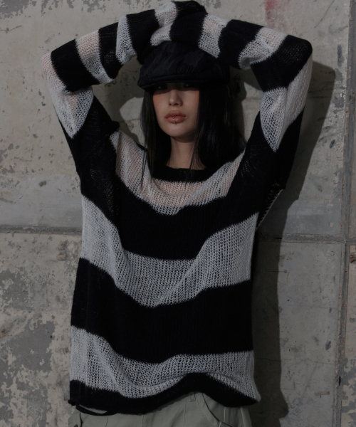 FANCY CLUB（ファンシークラブ）の「ヘイリーストライプニット (ブラック) F25ZB020（ニット/セーター・レディース・その他・ONE）」の2枚目の写真