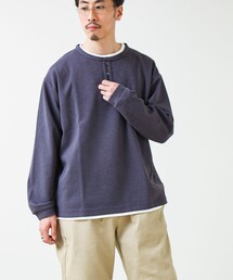 GLOSTER（グロスター）の「【1枚で完成する】杢ダンボール ヘンリーネックフェイクレイヤー ロンT（Tシャツ/カットソー）」