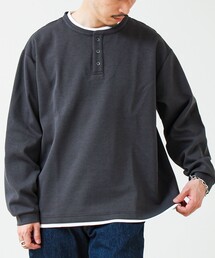 GLOSTER | 【1枚で完成する】杢ダンボール ヘンリーネックフェイクレイヤー ロンT(Tシャツ/カットソー)