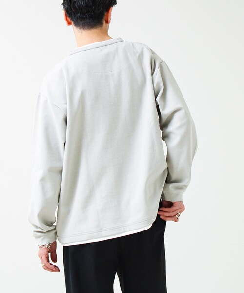 GLOSTER(グロスター)の「【1枚で完成する】杢ダンボール ヘンリーネックフェイクレイヤー ロンT(Tシャツ/カットソー・メンズ・チャコールグレー/パープル/ライトグレー・M/L/S)」の7枚目の写真