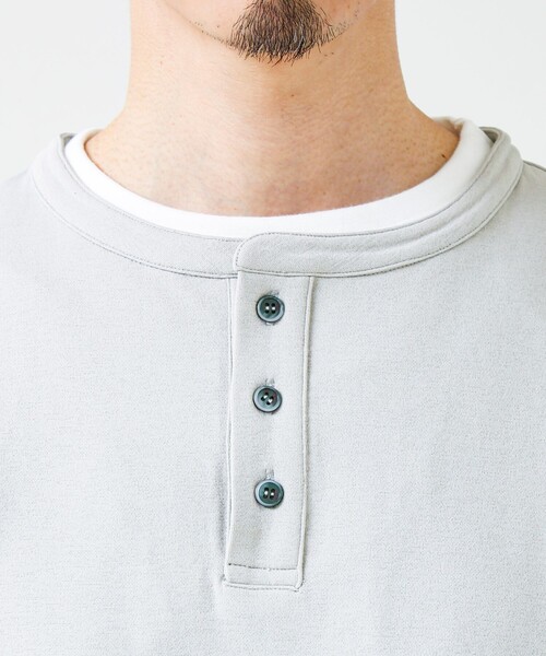 GLOSTER(グロスター)の「【1枚で完成する】杢ダンボール ヘンリーネックフェイクレイヤー ロンT(Tシャツ/カットソー・メンズ・チャコールグレー/パープル/ライトグレー・M/L/S)」の8枚目の写真
