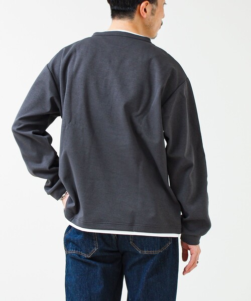 GLOSTER(グロスター)の「【1枚で完成する】杢ダンボール ヘンリーネックフェイクレイヤー ロンT(Tシャツ/カットソー・メンズ・チャコールグレー/パープル/ライトグレー・M/L/S)」の13枚目の写真