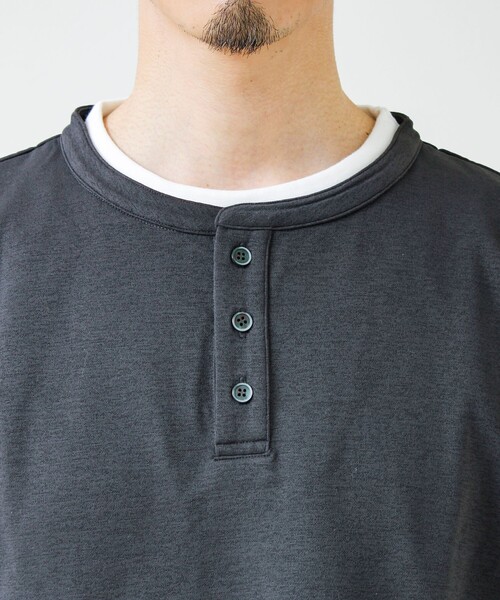 GLOSTER(グロスター)の「【1枚で完成する】杢ダンボール ヘンリーネックフェイクレイヤー ロンT(Tシャツ/カットソー・メンズ・チャコールグレー/パープル/ライトグレー・M/L/S)」の14枚目の写真