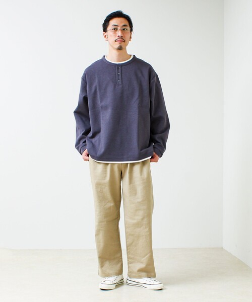 GLOSTER(グロスター)の「【1枚で完成する】杢ダンボール ヘンリーネックフェイクレイヤー ロンT(Tシャツ/カットソー・メンズ・チャコールグレー/パープル/ライトグレー・M/L/S)」の16枚目の写真