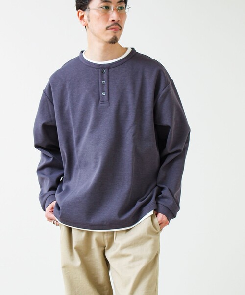 GLOSTER(グロスター)の「【1枚で完成する】杢ダンボール ヘンリーネックフェイクレイヤー ロンT(Tシャツ/カットソー・メンズ・チャコールグレー/パープル/ライトグレー・M/L/S)」の17枚目の写真