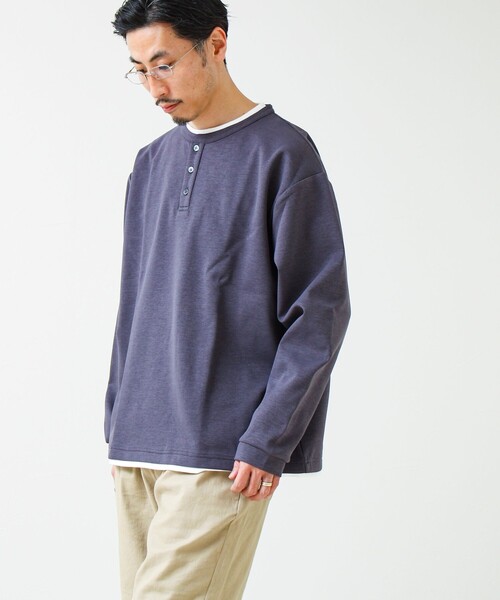 GLOSTER(グロスター)の「【1枚で完成する】杢ダンボール ヘンリーネックフェイクレイヤー ロンT(Tシャツ/カットソー・メンズ・チャコールグレー/パープル/ライトグレー・M/L/S)」の18枚目の写真
