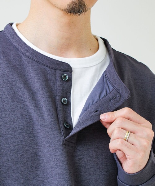 GLOSTER(グロスター)の「【1枚で完成する】杢ダンボール ヘンリーネックフェイクレイヤー ロンT(Tシャツ/カットソー・メンズ・チャコールグレー/パープル/ライトグレー・M/L/S)」の21枚目の写真