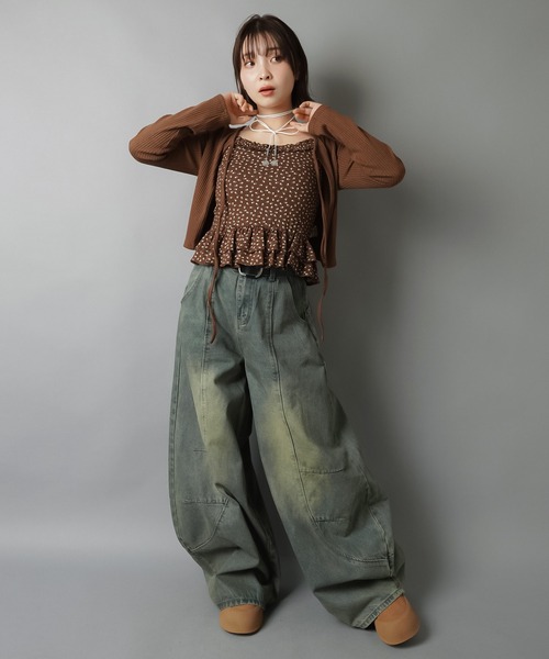 SPINNS(スピンズ)の「【セットアイテム】長袖カーディガン+小花柄キャミソールセット(カーディガン/ボレロ・レディース・オフホワイト/グレー/ブラウン/ネイビー・ONESIZE)」の6枚目の写真