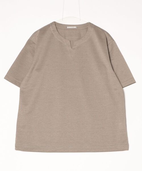 HIGH STREET(ハイストリート)の「HIGH STREET∴強撚ピンジャージBig半袖キーネック(Tシャツ/カットソー・メンズ・ネイビー/ベージュ・L/M)」の2枚目の写真